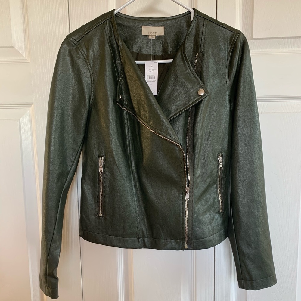 NWT Army Green Faux Leather Moto Jacket